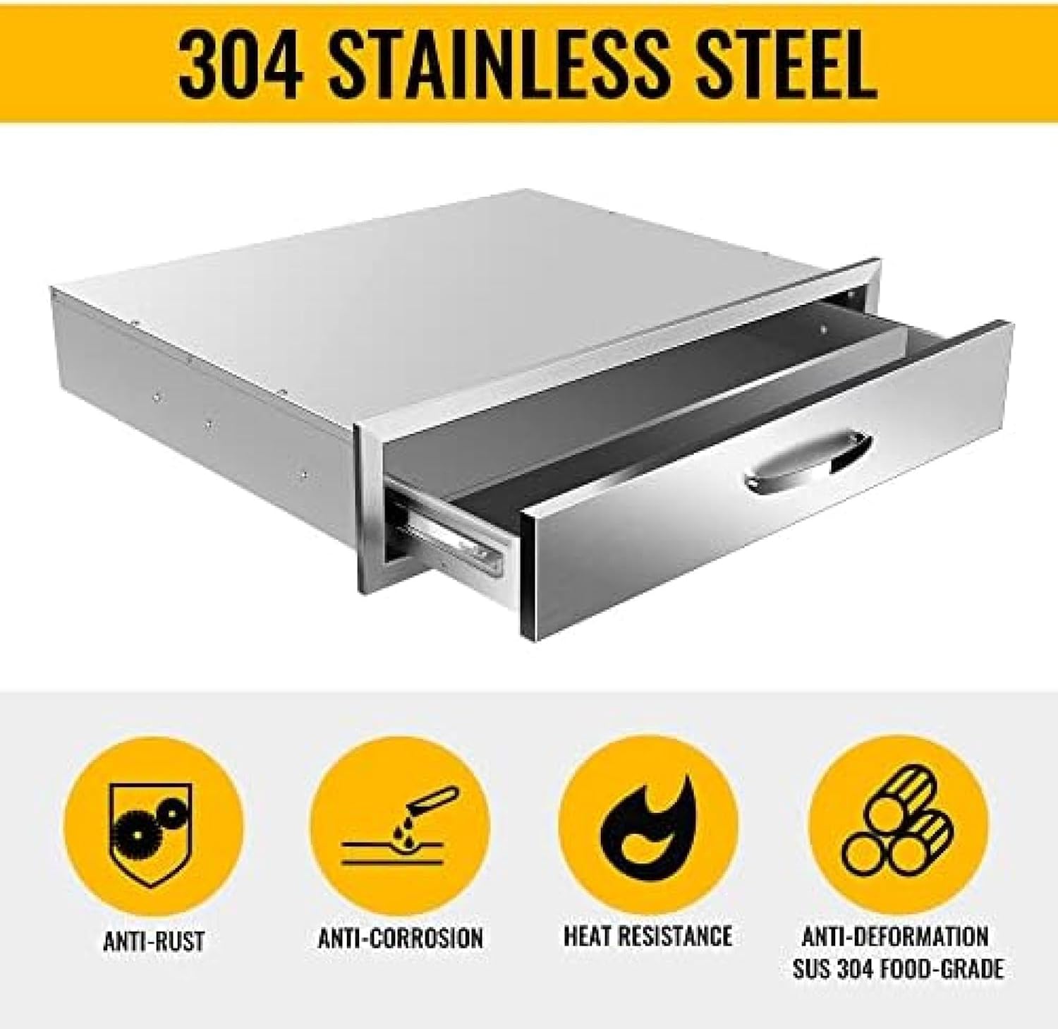 Stainless Steel Double Drawers for Outdoor Kitchen Grilling Station - BBQ Island, 30Wx23Dx6.5H