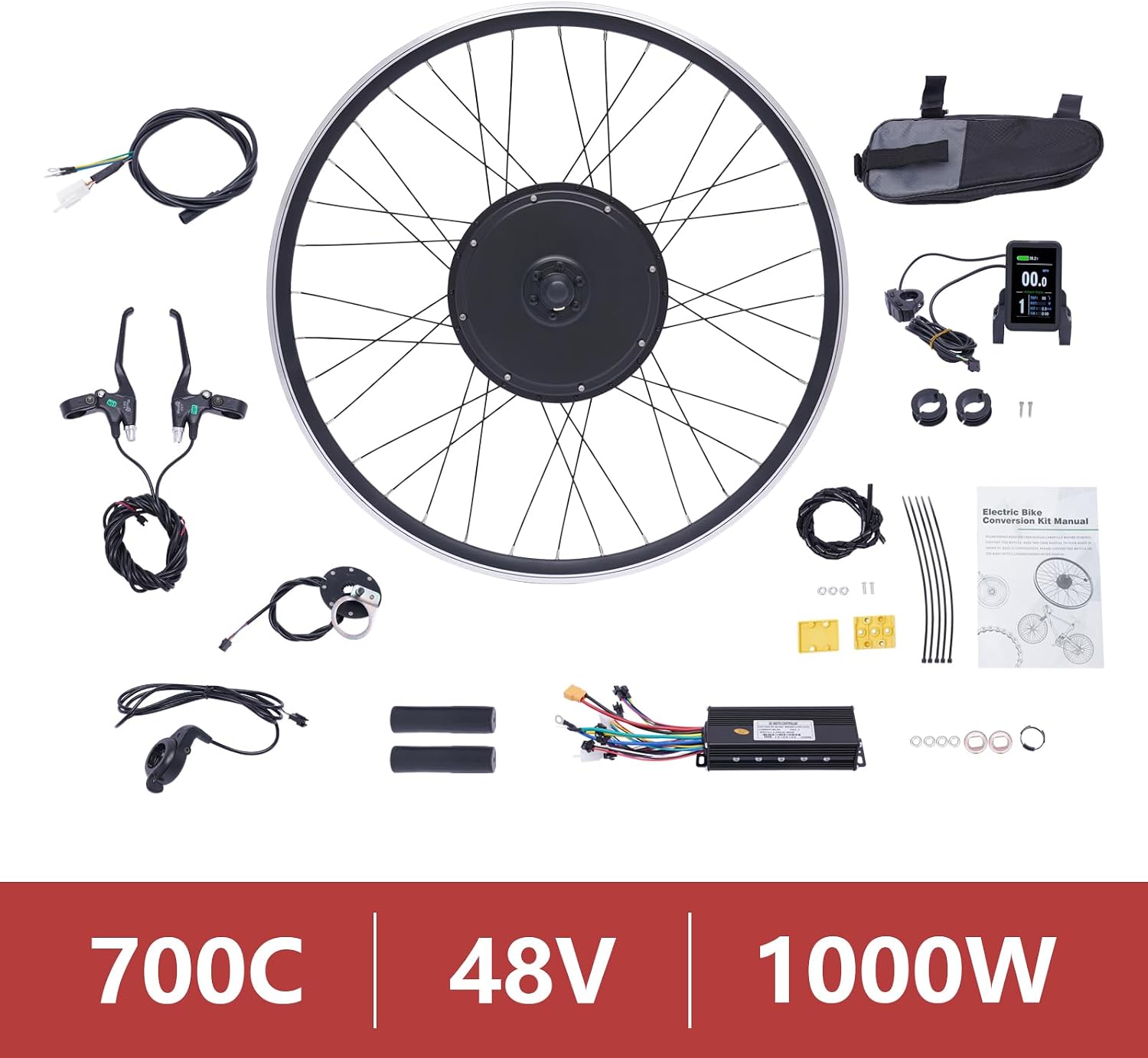48V 1000W Electric Bicycle Motor Kit Front Wheel, E-Bike Hub Motor Kit Powerful Motor Electric Bicycle w/Display