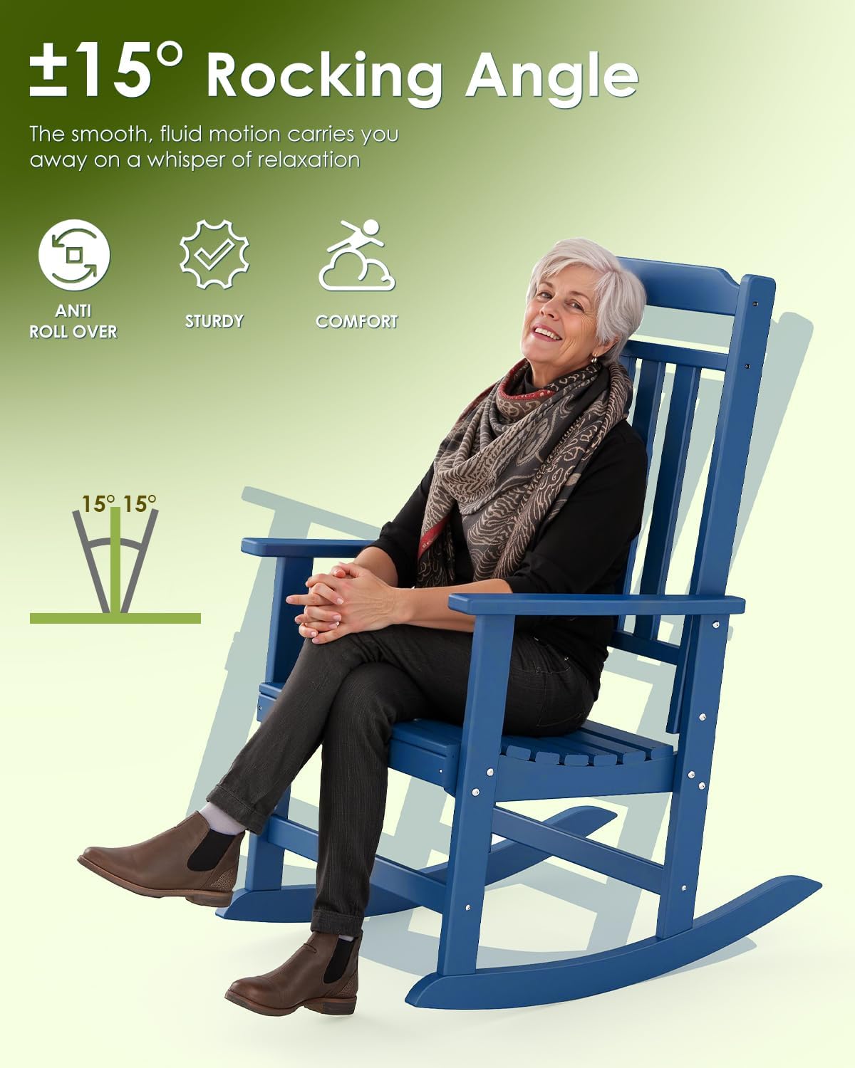 GREENVINES Outdoor-Rocking-Chairs-Set-of-2 | HDPE Plastic | Patio Rockers | Porch Rocker Chair | Oversized | High Back | Big & Tall | Blue