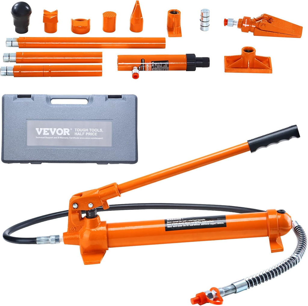 VEVOR Porta Power Kit, 12 Ton Load, Portable Hydraulic Jack with 4.6 ft Extended Oil Hose, Long Handle Design, Auto Body Frame Repair Kit with Portable Storage Case for Car Repair, Truck, Farm