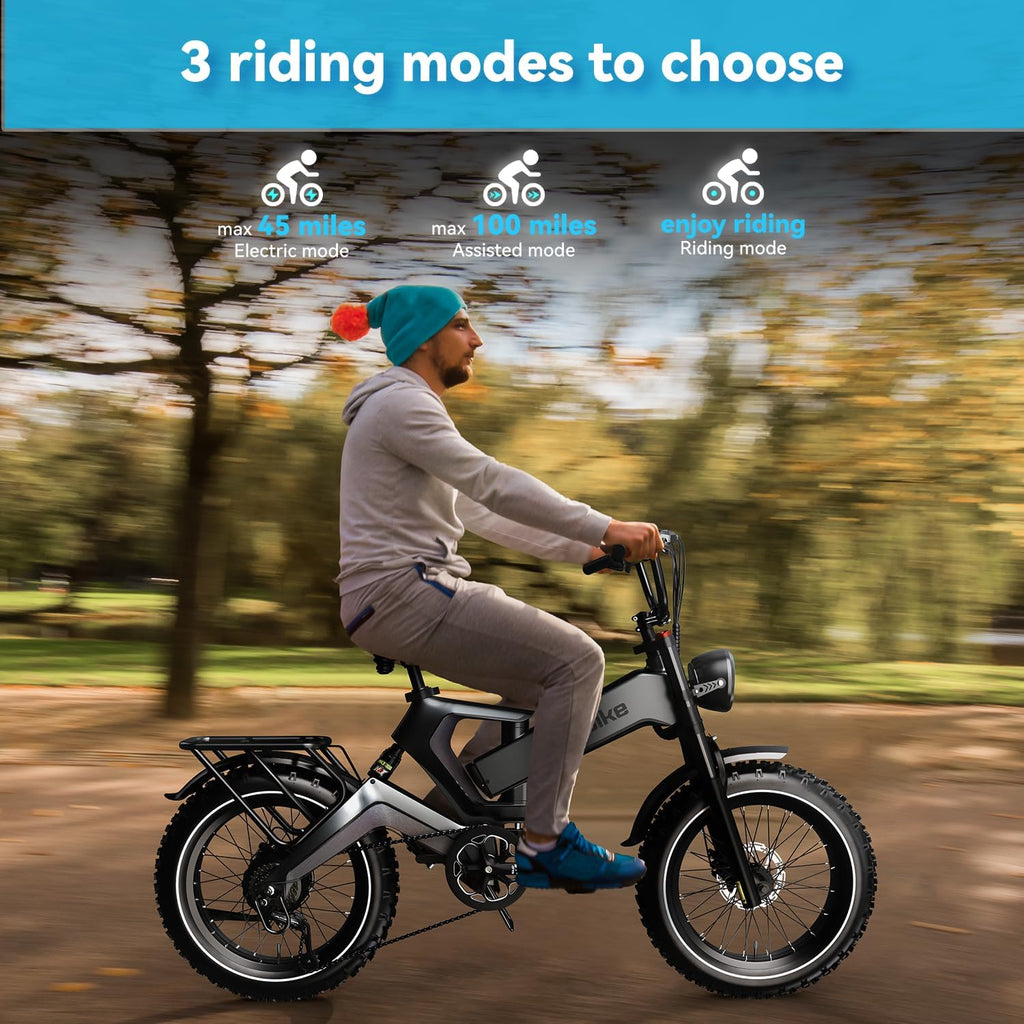 bluebiko 2000W/3000w Peak Electric Bike for Adults, 48V 35AH/52v 30AH Removable Battery, 100+Miles Long Range Foldable Electric Bike, 20'x4.0' Fat Tire, All Terrain Ebike