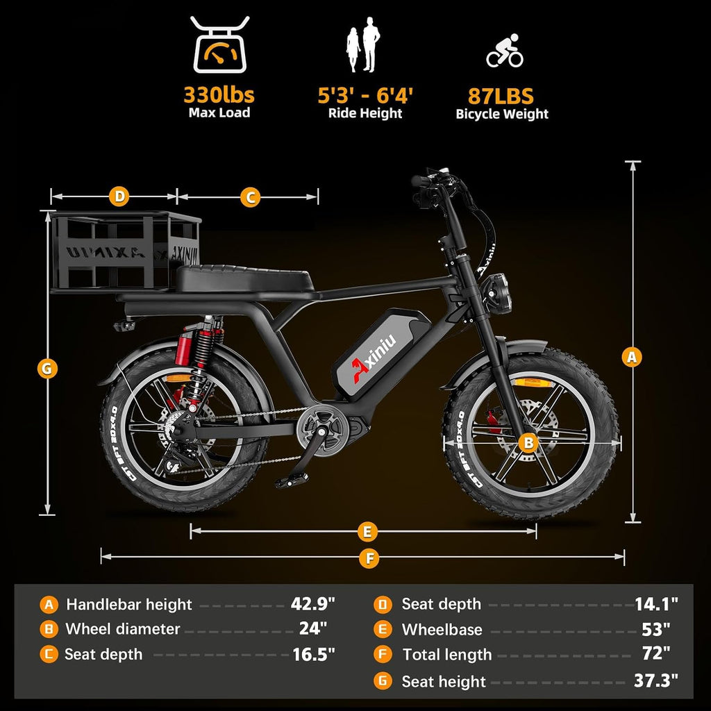 Electric Bike for Adults, 52V 40Ah Battery Peak 2000W Motor 35MPH, 50-180 Miles, 20' Fat Tire Dirt Bicycle Dual Suspension All Terrain Motorcycle, Moped Style Ebike for Mountains Snow Sand Road