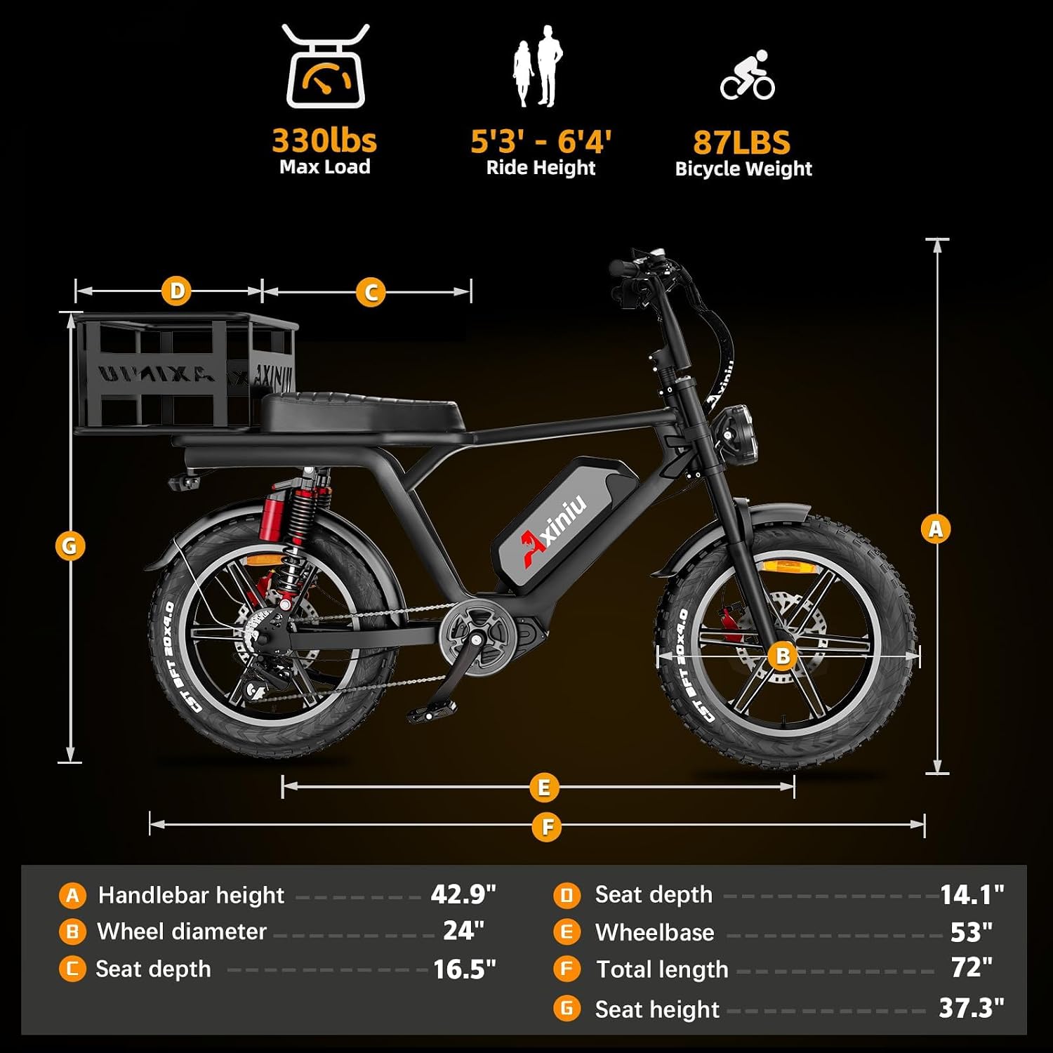 Electric Bike for Adults, 52V 40Ah Battery Peak 2000W Motor 35MPH, 50-180 Miles, 20' Fat Tire Dirt Bicycle Dual Suspension All Terrain Motorcycle, Moped Style Ebike for Mountains Snow Sand Road