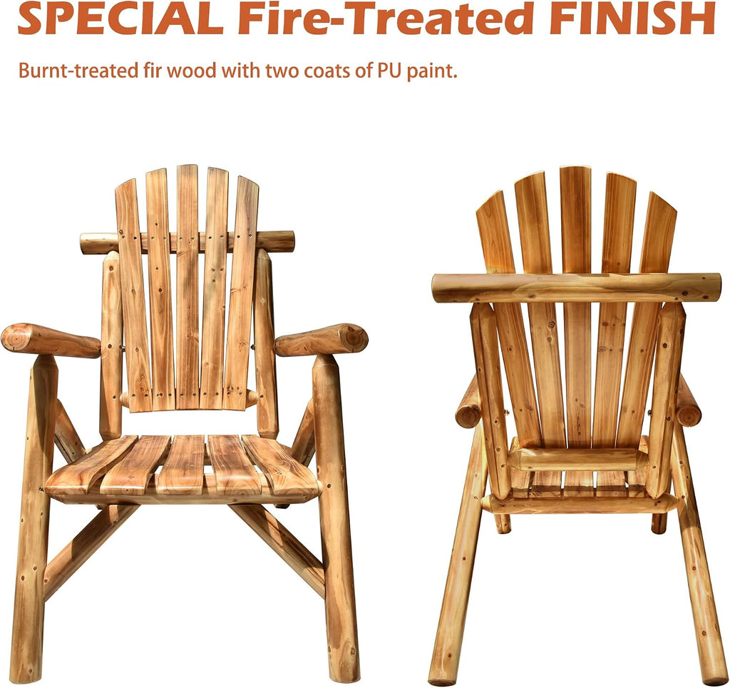 DJL Adirondack Wooden Chair Set of 2 Outdoor Patio Lounge Log Cabin Furniture Rustic Solid Wood Comfortable Seating for Porch, Balcony, Lawn, Fire Pit, Deck, 42.12 Inches Tall, Lightly Toasted