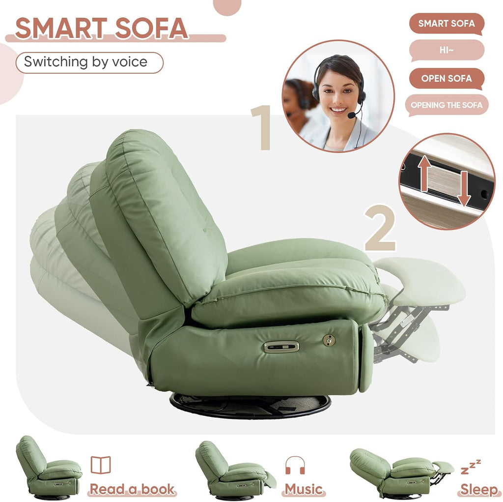 Oversized Electric Recliner Chair, 360 Swivel Rocking Glider Rocker for Adults Modern Ergonomic Lounge for Living Room Phone Stand& Smart Control Theater Seating (Black, Silicone Leather)