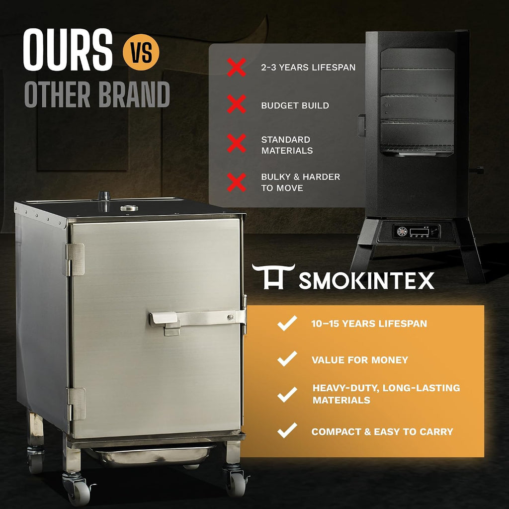 SmokinTex Lil' Tex Electric Smoker - Stainless Steel Portable Meat Smoker Grill with Temperature Control, Wood Chip Tray, and Meat Probe for BBQ, Jerky, Vegetables