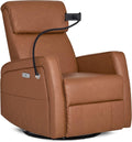 Evolur Maverick Upholstered Power Glider Recliner with Device Holder – Swivel, Rocking & Smooth Power Recline – Greenguard Gold & FSC Certified, Modern Nursery and Living Room Chair in Cognac