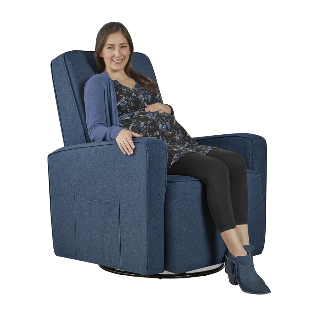 Evolur Holland Upholstered Plush Seating Glider Swivel, Glider Chair for Nursery in Navy, Modern Nursery Glider, Tool-Free Assembly, Easy to Clean, Environmentally Conscious Glider
