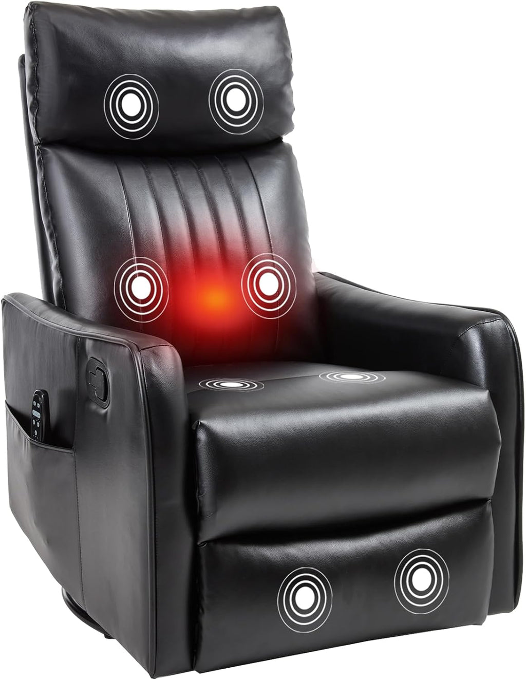 PELUMY 360 Swivel Rocking Recliner Chair for Adults, Nursery Rocking Chair with Heat and Massage, Glider Reclining Chair for Small Space, Living Room, Bedroom, Black, Multiple Line Backrest, Fabric