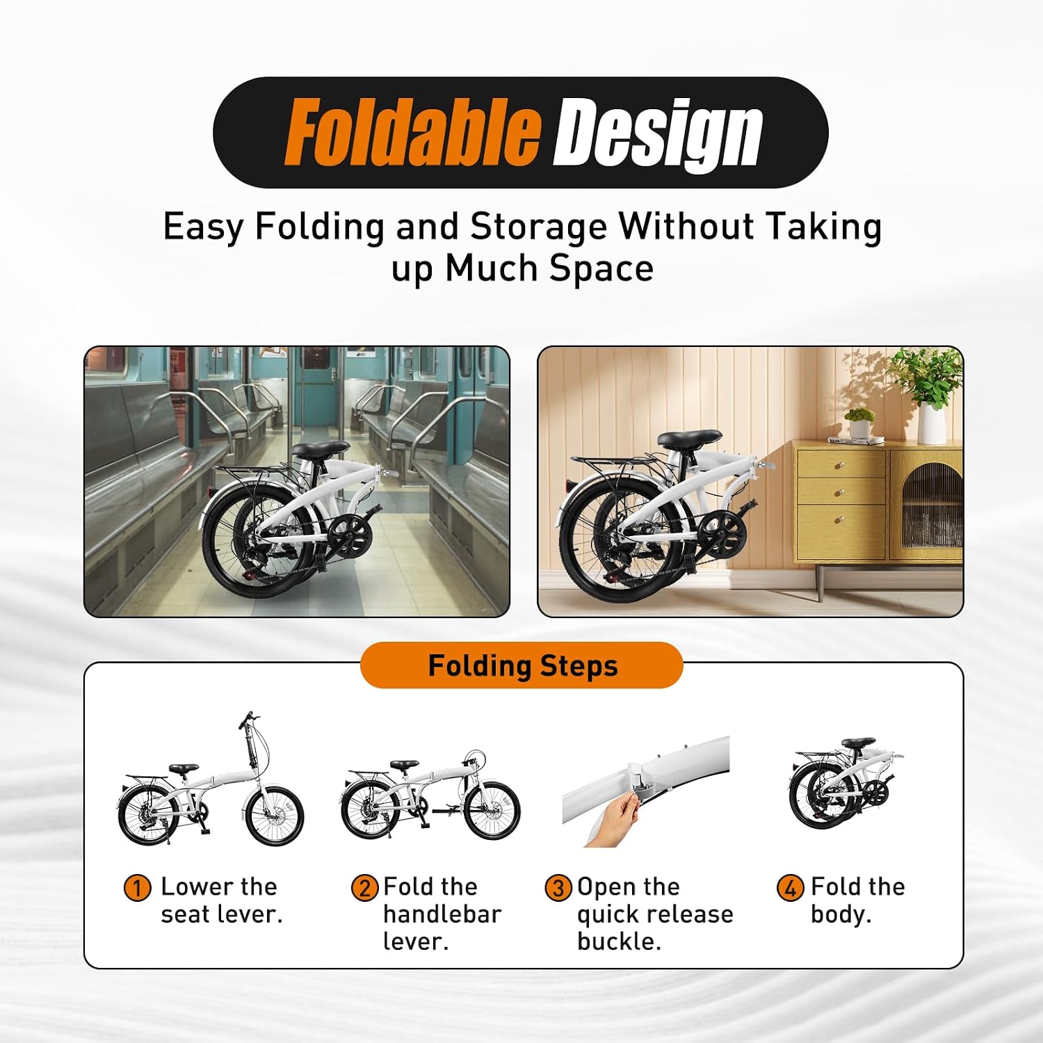 20' Foldable Bicycle, 7 Speed Non-Slip Folding Bike W/Dual Disc Brake & Adjustable Design, Folding Bikes for Adult City Commuter Bicycle