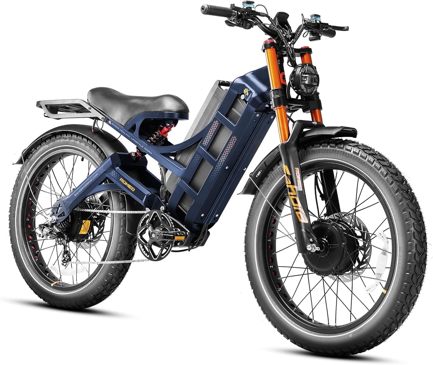 eAhora Romeo Pro 3 Electric Bike for Adults, 5600W 50MPH Dual Motor Ebike, 60V 80AH 250Miles Long Range Electric Bike, 26' *4.0 Fat Tire Electric Mountain Bike Full Suspension Off-Road E-Bike