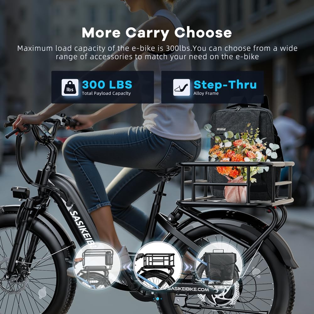 Electric Bike for Adults,1000W/1500W Peak Motor Ebike, 48V 15/20Ah Removable Battery, Electric Commuting Mountain Bike, Step Thru Ebike with 80 Miles Electric Bicycle,7 Speed UL Certified