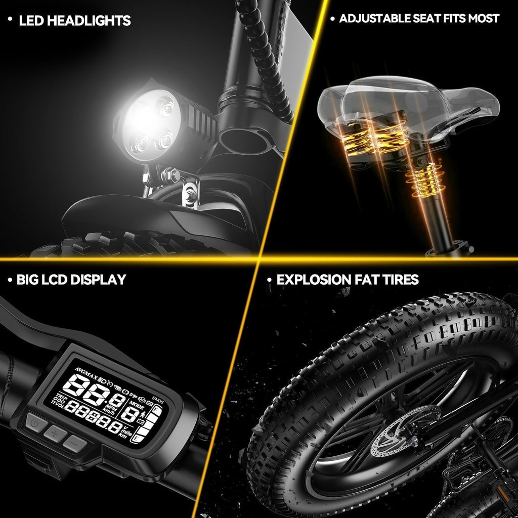 Folding Electric Bike, Removable Large Capacity Battery Ebike,Fat Tire Adult E-Bik,Long Range, Long-lasting Ebike