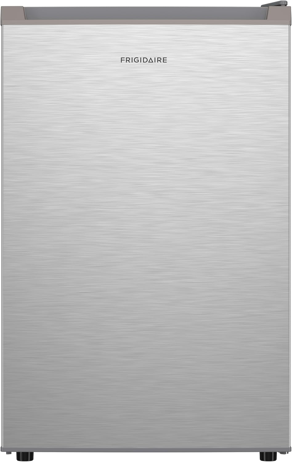 Frigidaire Mini Refrigerator, Compact Freezer Compartment, Adjustable Thermostat Control, Reversible Door, Contemporary Series, 4.5 cu ft, Platinum
