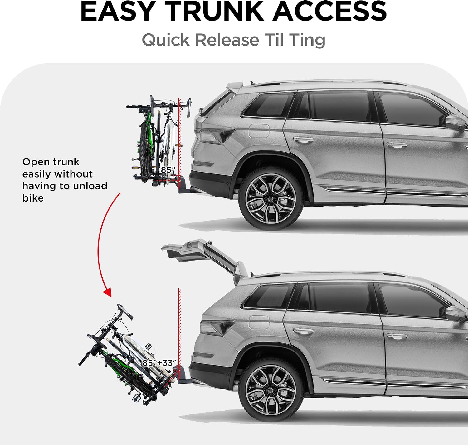 Young 200 lbs. Capacity Hitch Mounted 2-Bike Rack with Lock for Standard, Mountain, Fat Tire Bikes, fit Car, SUV, Van, RV, Trailer, Truck