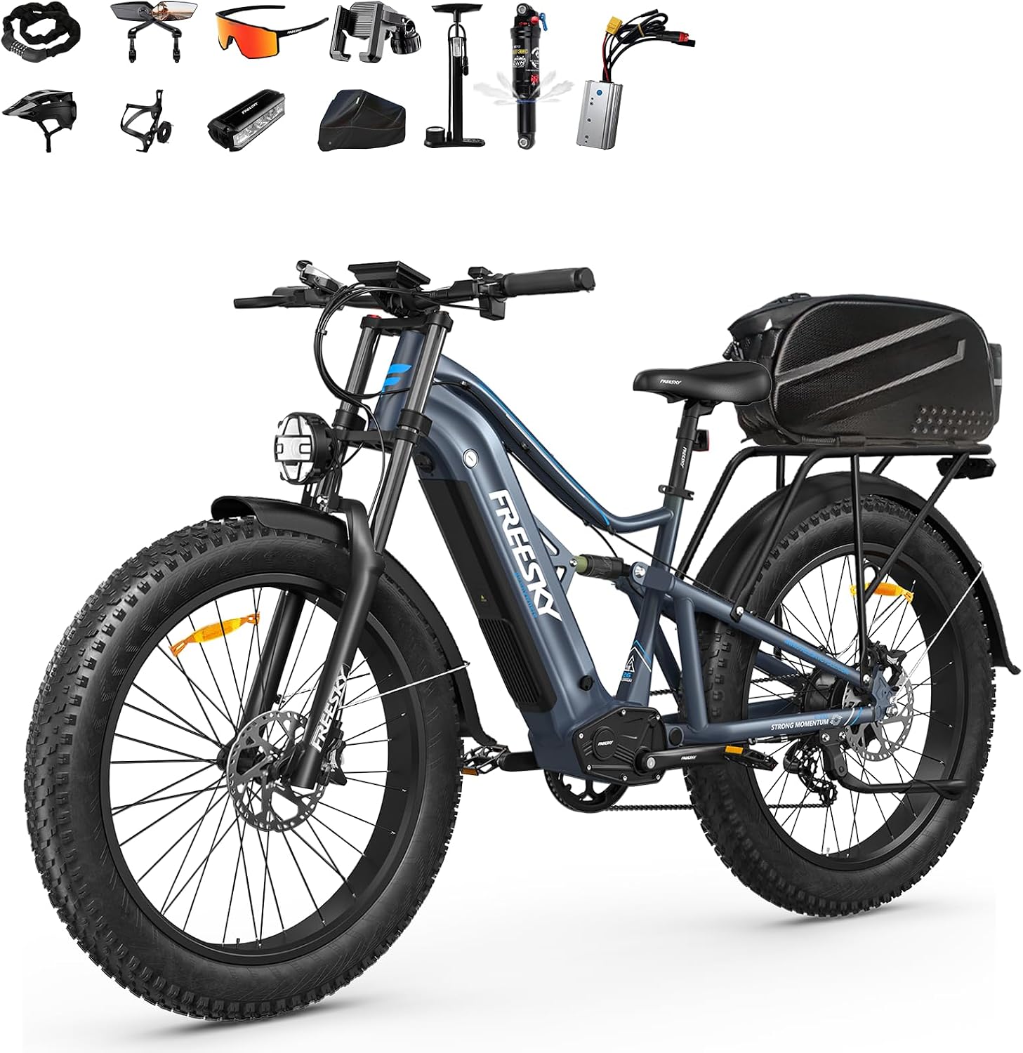 FREESKY Swift Horse Ultra 2026 Electric Bike with 3500W BAFANG Motor, 48V 35Ah Samsung Cells Battery, 26' Fat Tires, Up to 38MPH &140-Mile Range, Smart Keys, Full Suspension Mountain EBike for Adults