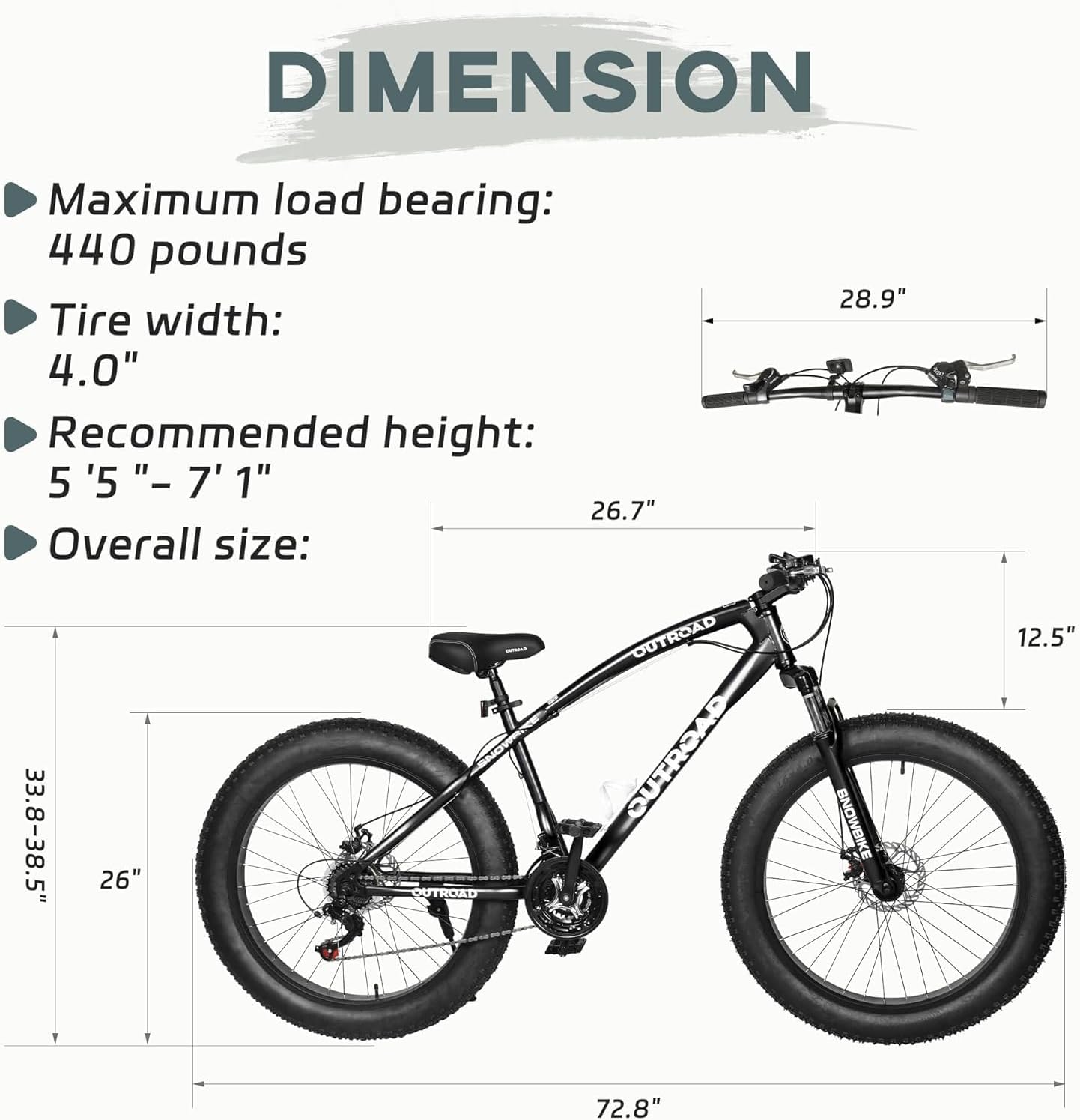 Betterland Outdoor 26 Inch Wheels Fat Tire Mountain Bike, 21-Speed Bicycle with Dual Front Suspension, High Carbon Steel Frame with Double Disc Brake and Anti-Slip Bicycle for Adults