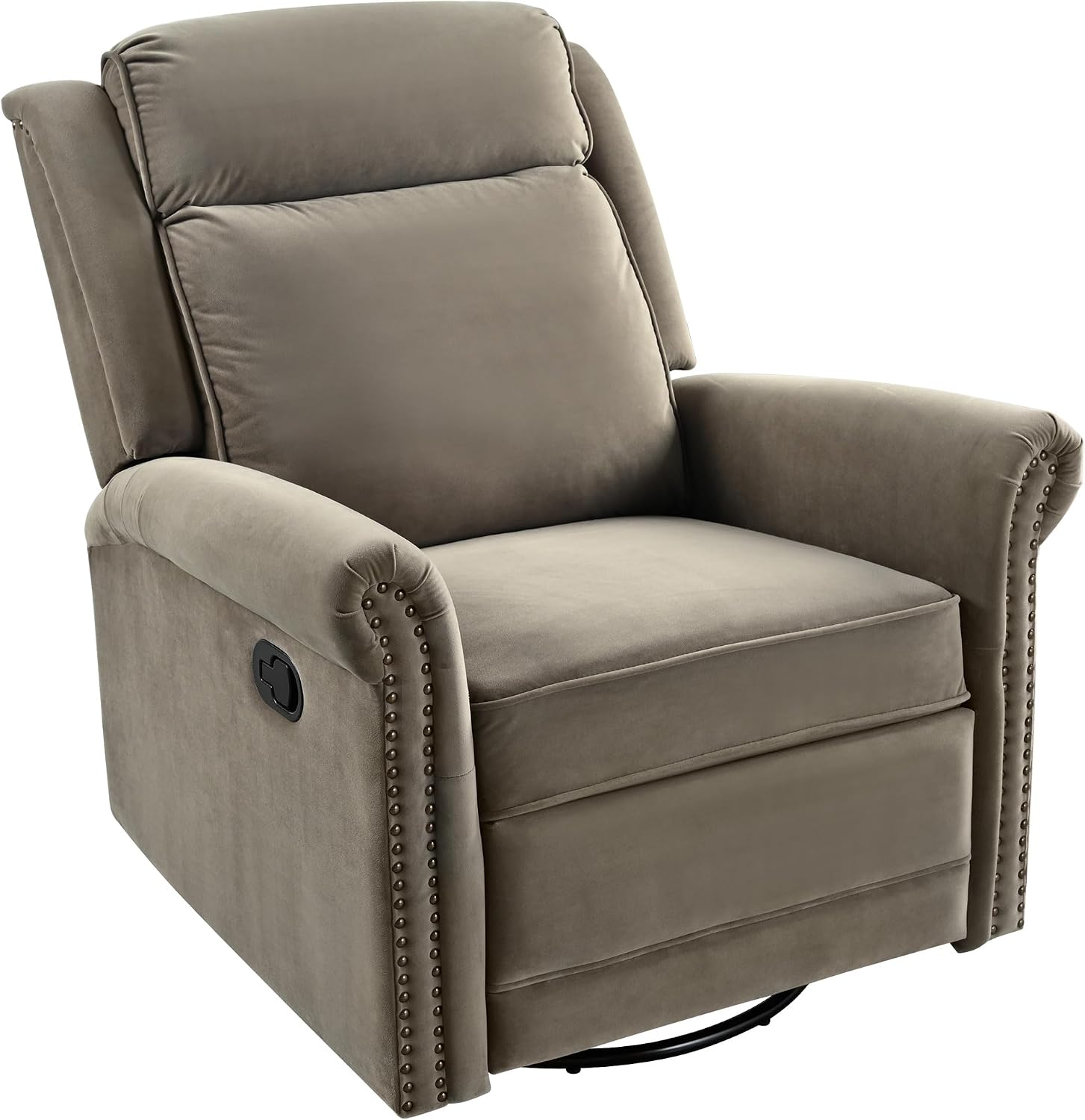 JIVOIT 360° Swivel Recliner Chair with Adjustable Backrest, Manual Rocking Recliner Home Theater Manual Recliner Chair with Metal Base and Velvet Fabric for Living Room (Light Brown, 2)