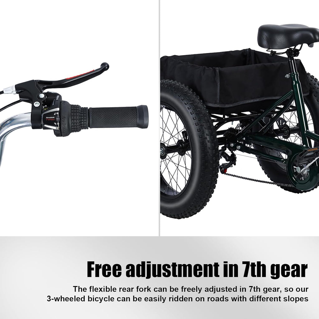 Tricycle for Adults, 20 Inch Fat Tire Trike for Adults, 7-Speed Adult Tricycle 20x4 Fat Tire Trike with Dual Disc Brakes & Rear Basket, 450lbs Capacity Cruiser 3 Wheel Bikes