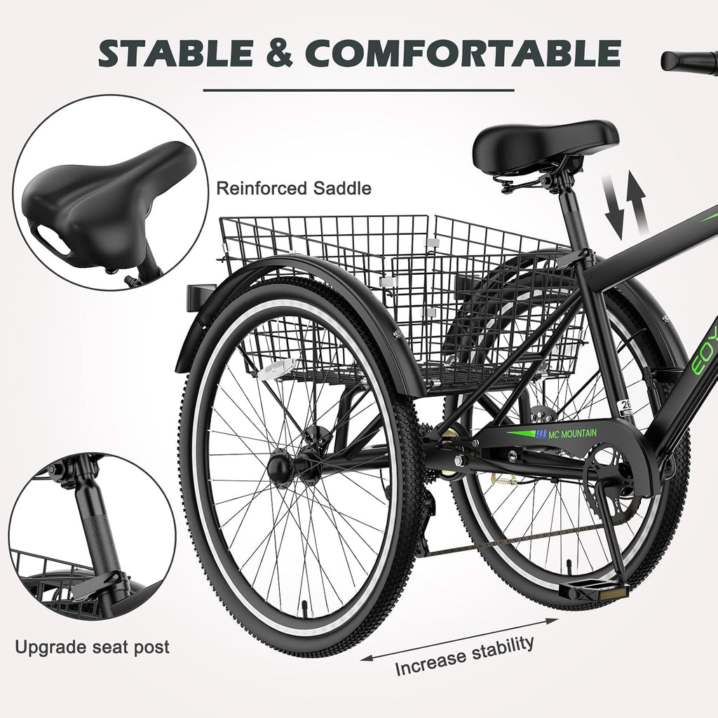 ABORON Adults Tricycle, 3 Wheels Bike for Adult, Tricycle for Adults, Double-Wall Wheel Rims, Tricycle for Women Men Exercise Outdoor Sports