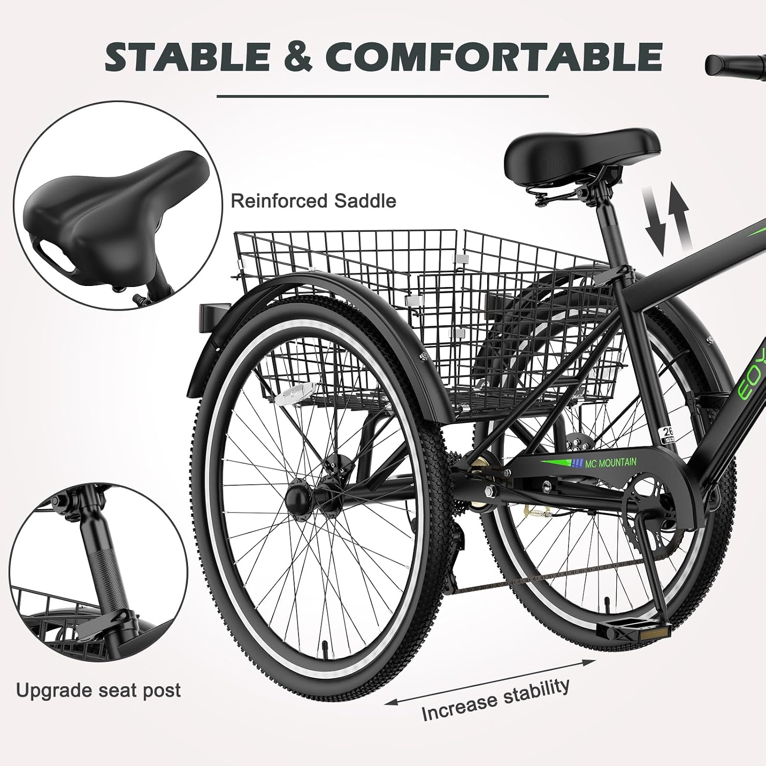 ABORON Adults Tricycle, 3 Wheels Bike for Adult, Tricycle for Adults, Double-Wall Wheel Rims, Tricycle for Women Men Exercise Outdoor Sports