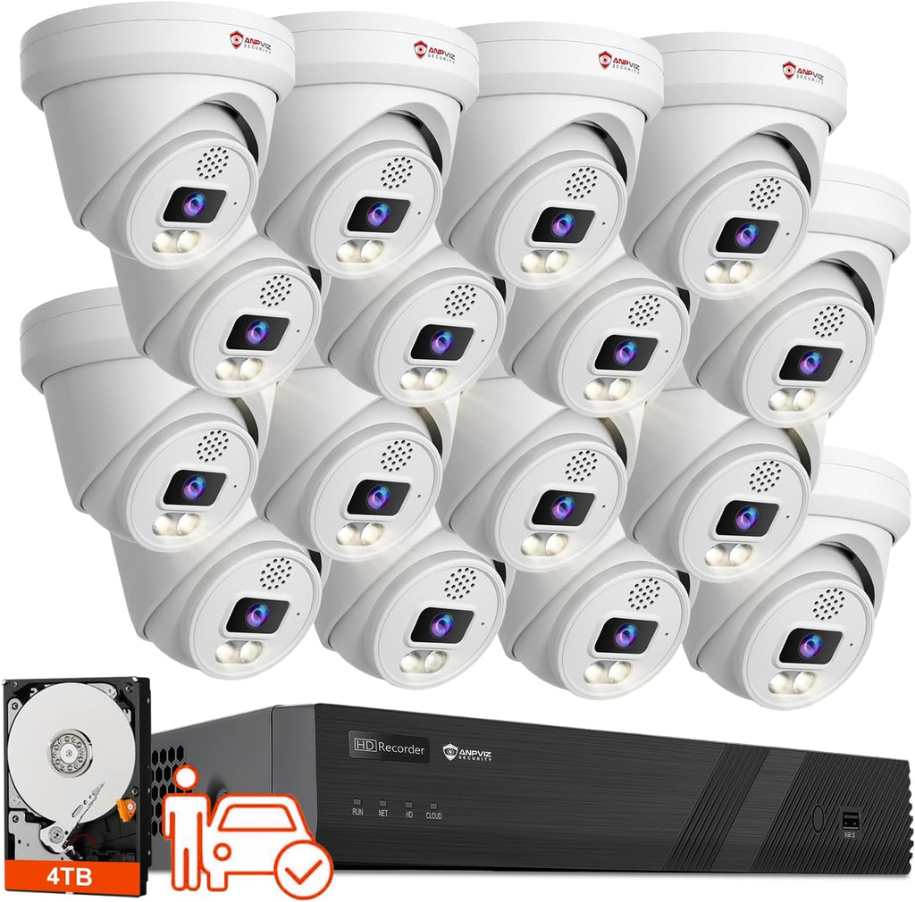 Two-Way Audio, Anpviz 16CH PoE Security Camera System, AI Human Vehicle Detection, 16PCS Wired 6MP PoE IP Cameras for Business Home, 12MP 16CH NVR Pre-Installed 4TB HDD for 24-7 Recording, NDAA