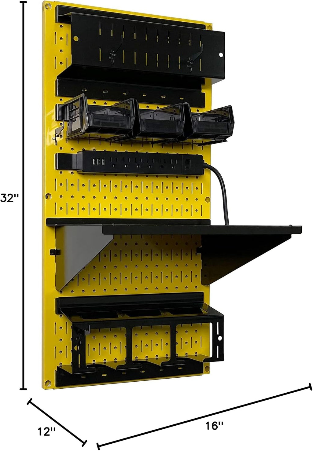 Wall Control Power Tool Storage Organizer Kit Cordless Drill Holder Charging Station Rack 16' x 32' Metal Pegboard Organization System (Yellow Pegboard)