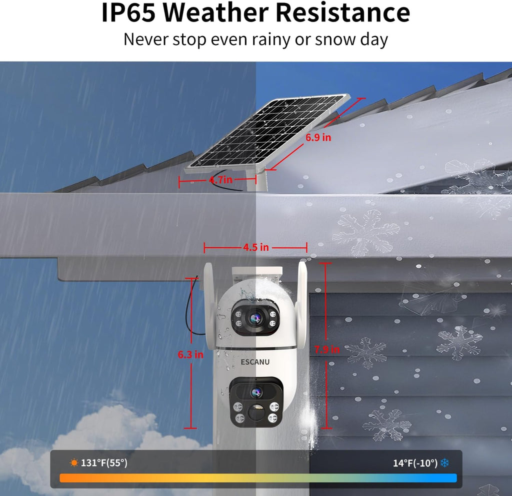 Security Cameras Wireless Outdoor with Dual Lens,Solar Cameras for Home Security with 360° View Pan/Tilt,Night Vision,Waterproof,PIR Alarm,2-Way Audio,SD/Cloud Storage,No Month Fee,2.4GHz WiFi(4 Pack)