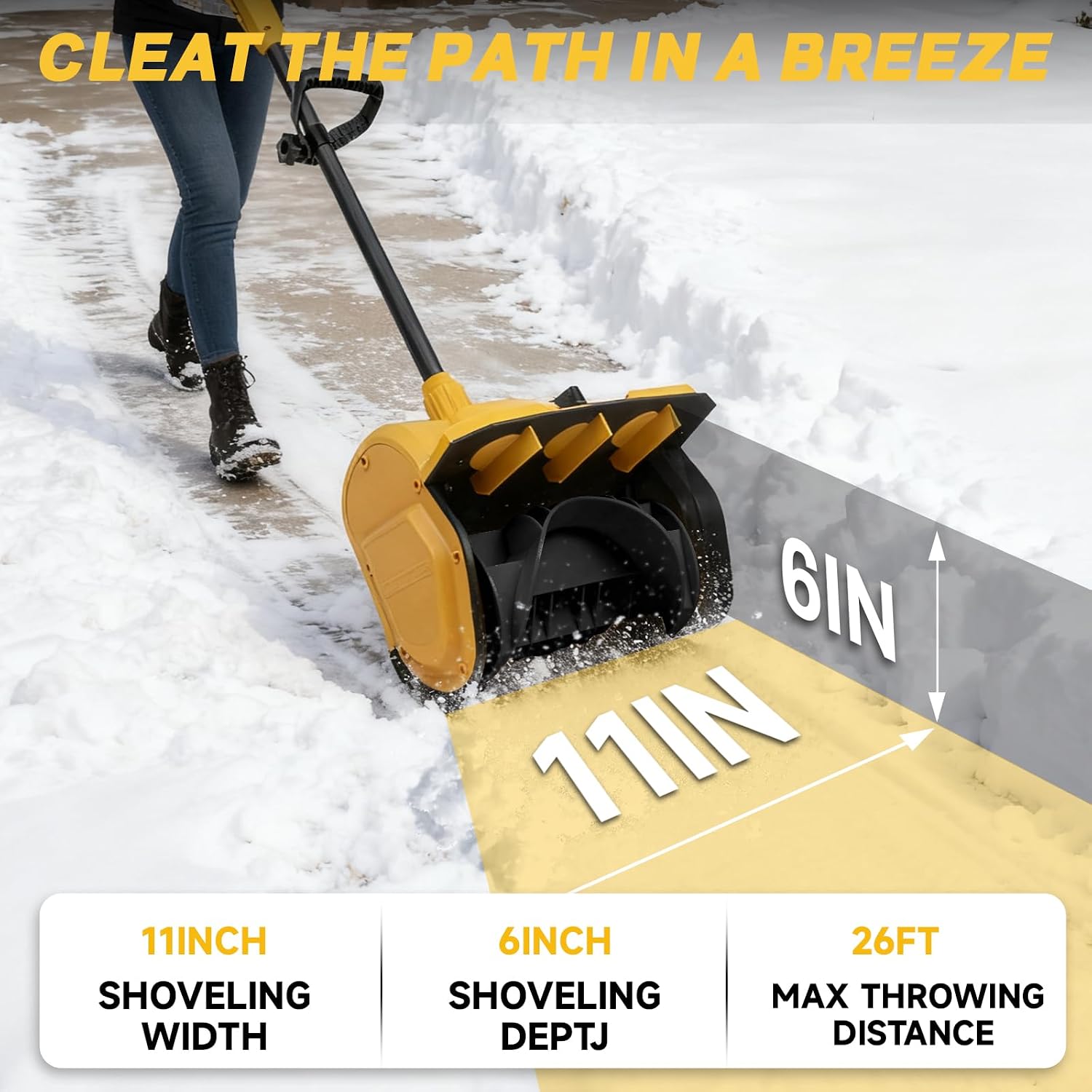 Cordless Snow Shovel Compatible with Dewalt 20V Max Battery, 11' Brushless Motor Electric Snow Shovel for Driveway Max 20' Throw Distance, Electric Snow Thrower for Patio Deck Driveway(Tool Only)