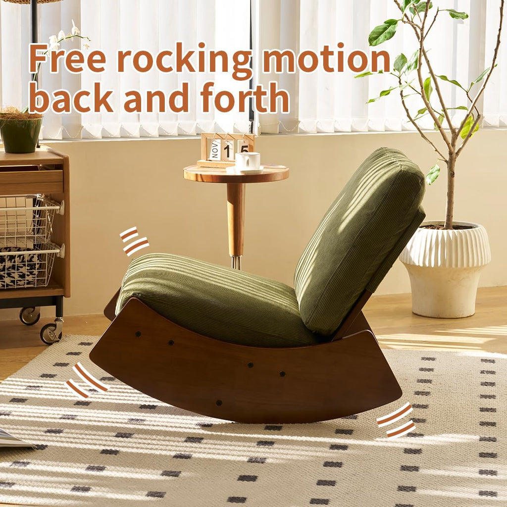 MFFM Comfortable Glider Rocking Chair, Upholstery Glider Chair, Solid Wood Frame, Perfect for Multiple Settings Accent Reading Chair for Bedroom,Living Room,Nursery (Green)