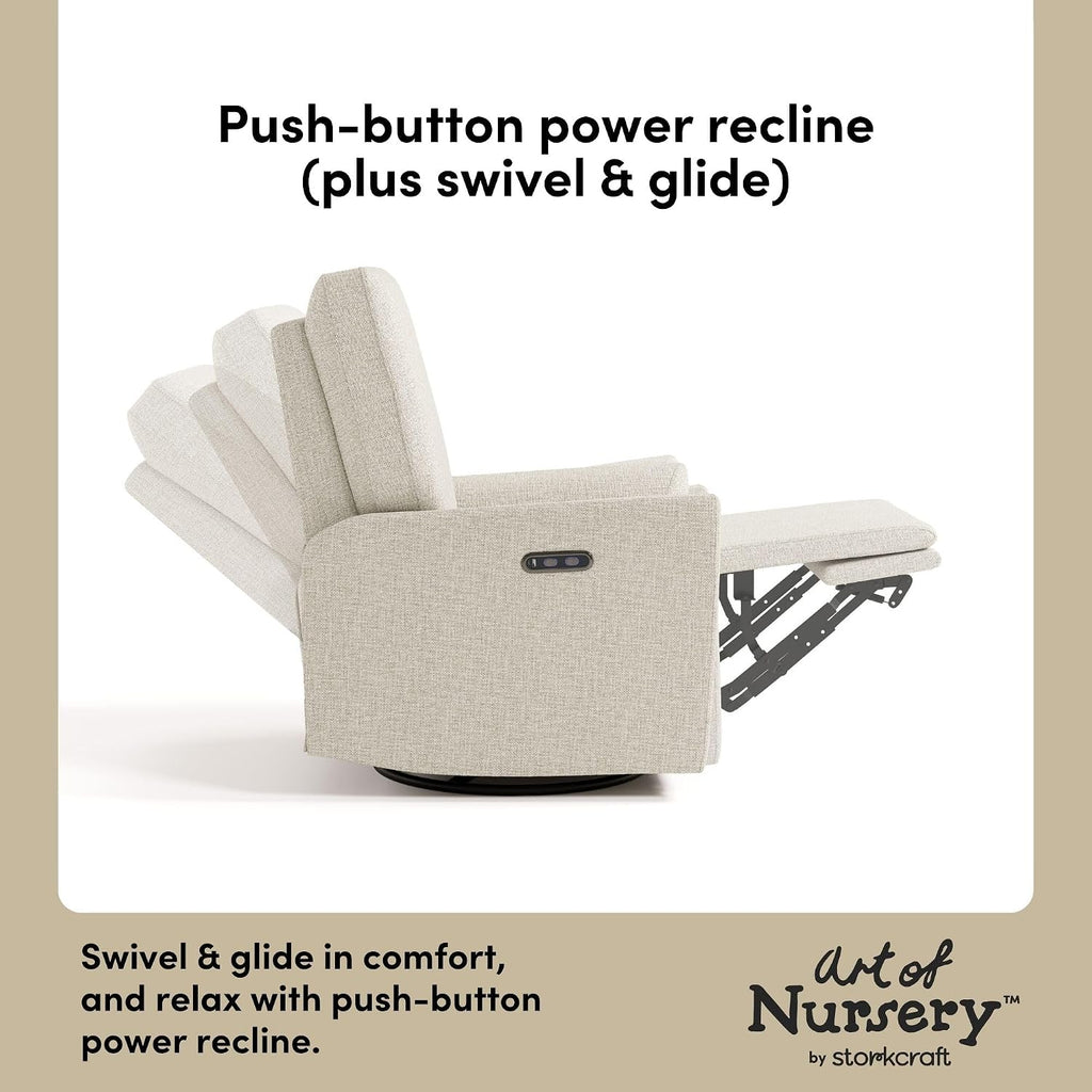Storkcraft Santorini Deluxe Power Recliner Swivel Glider (Dune Basketweave) – Premium Electronic Power Recliner for Nursery, Includes Dual-USB Charging Port for USB-A & USB-C, Glider Rocking Chair
