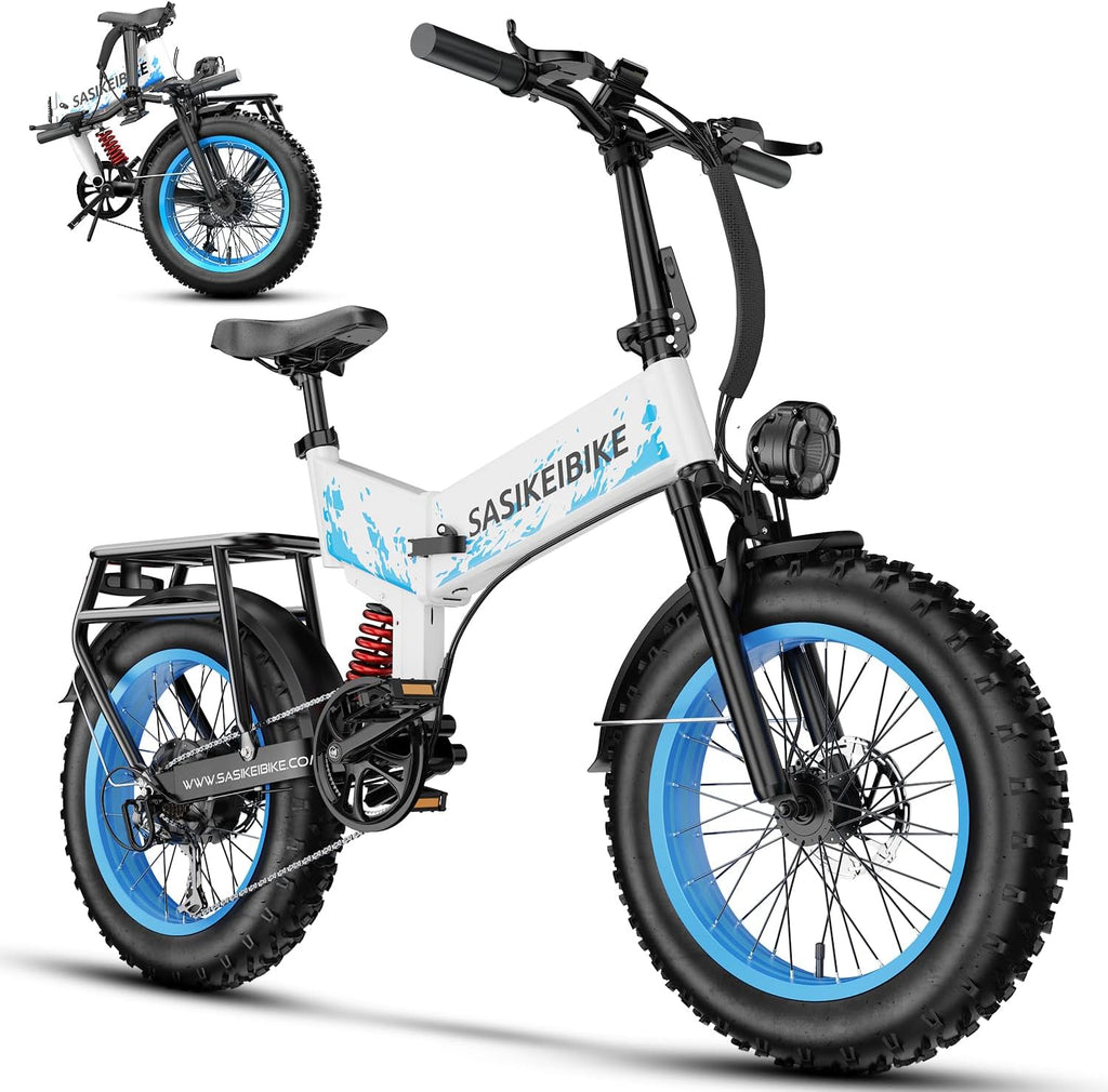 SASIKEIBIKE 1500W Folding Electric Bike for Adult,52V20Ah Removable Battery Ebike with 70Mile Max,20' x4.0 Fat Tire E-Bike, Foldable Dual Suspension Electric Bicycle for Commute,Mountain