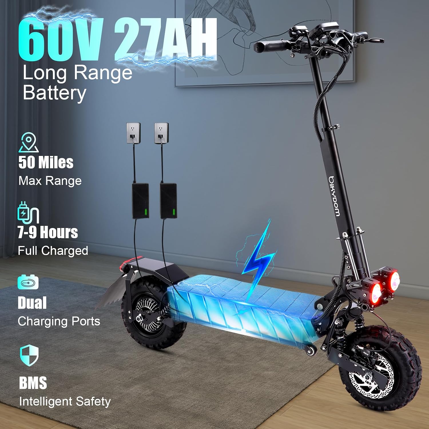 Fast Electric Scooter Adults, 1200W/5600W Off Road E Scooter, 35/50 Miles Long Range, 35/50 MPH Top Speed, 10/11' Tires, Foldable Kick Scooter for Adults and Teens with Dual Suspension
