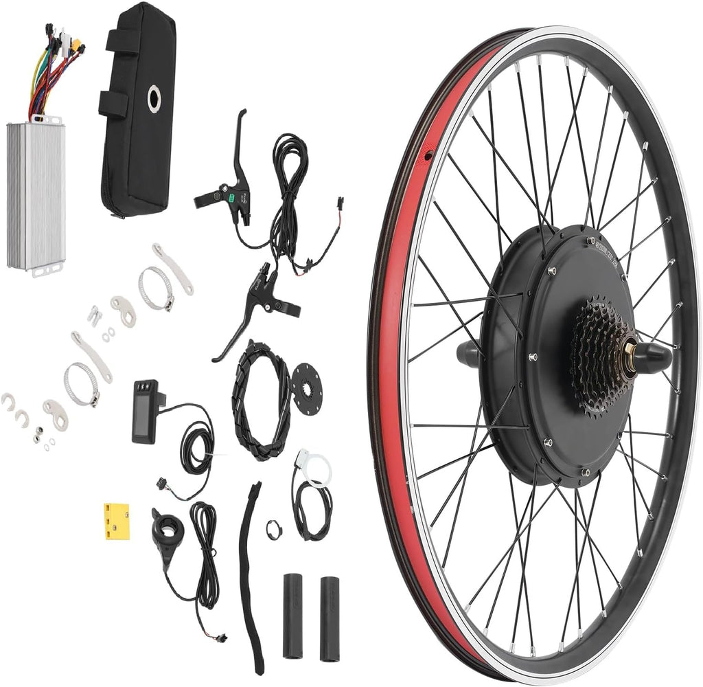 20/26/27.5/29 Inch Ebike Conversion Kit 48/72V 0.75/1/2KW Rear Wheel E Bike Motor Conversion Hub Electric Bicycle Wheel, 9 Speed Rear Wheel Motor Kit with Controller, LCD Display, PAS (No Batteries)