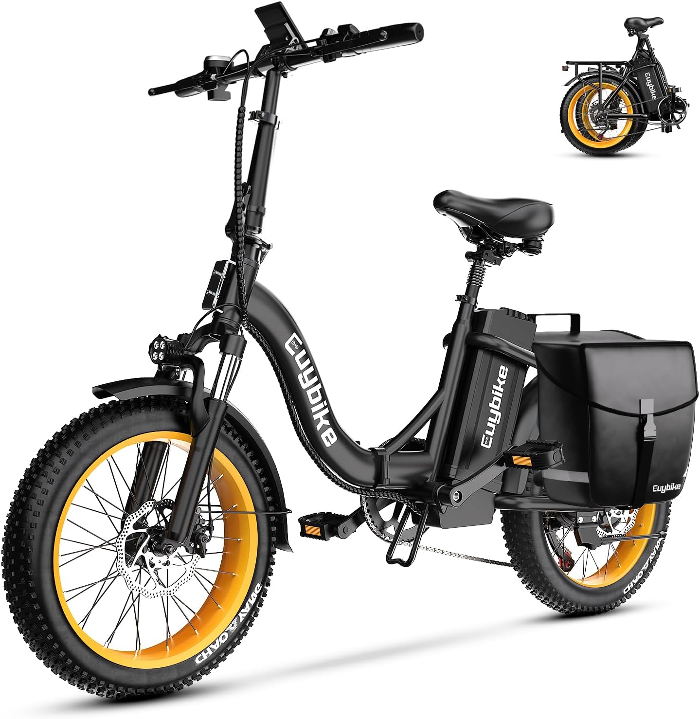 Folding Electric Bike for Adults with Peak 1000W Motor, 48V 20AH Battery up to 30MPH 80 Miles, 20' Fat Tire All Terrain Ebike, 7-Speed Commuter E Bike Black with Saddle Bag, Step-Thru, UL Certified