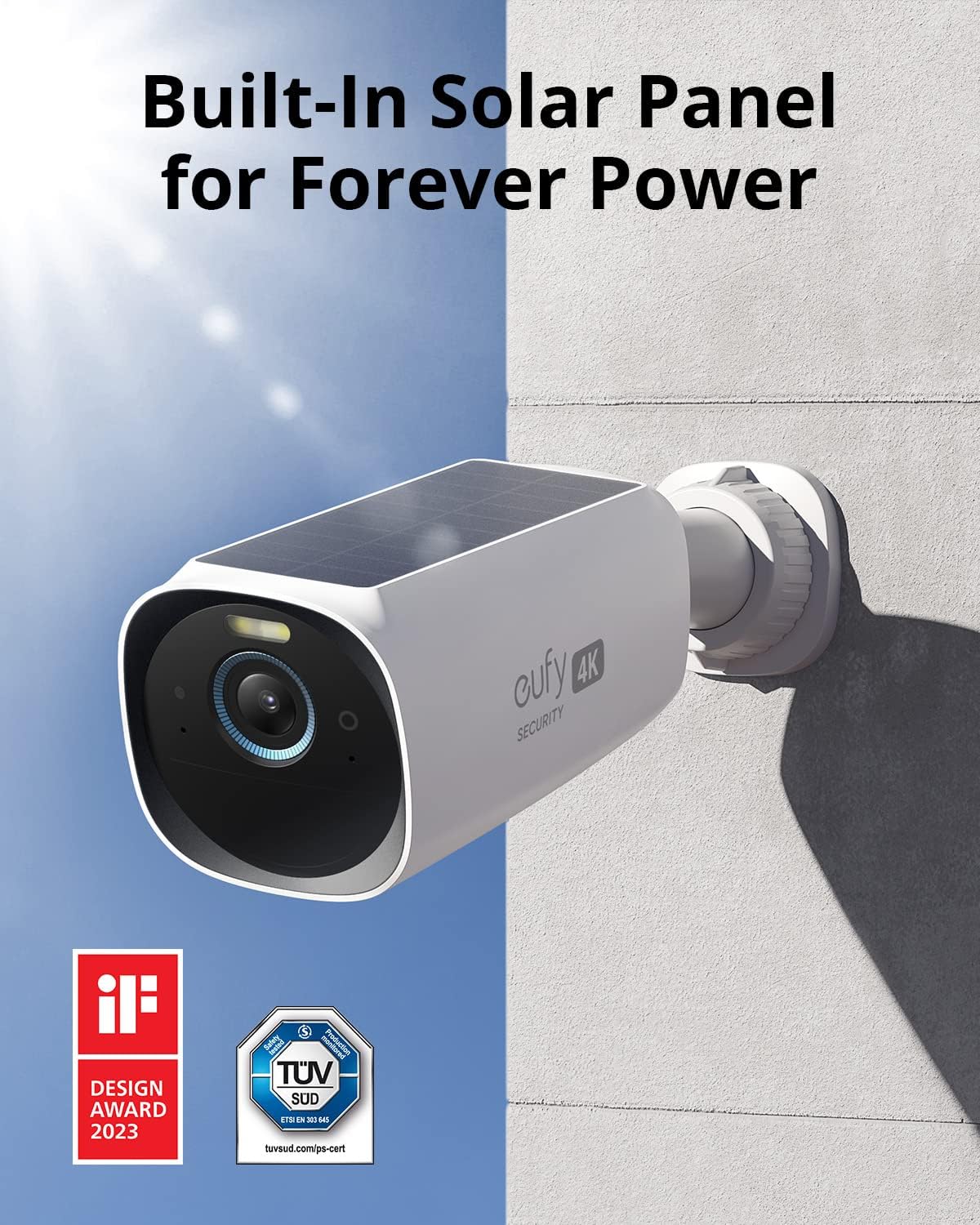 eufy Security eufyCam S330 (eufyCam 3) 6-Cam Kit, Security Camera Outdoor Wireless, 4K with Integrated Solar Panel, Face Recognition AI, Expandable Local Storage, Spotlight, No Monthly Fee