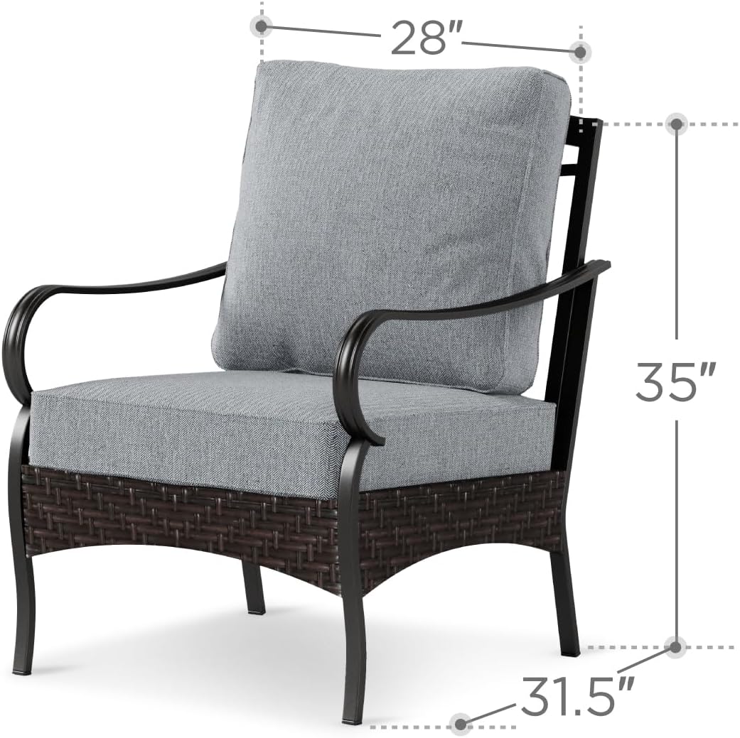 PHI VILLA Patio Chairs Set of 2, Outdoor Wicker Chairs with Thick Cushion, All Weather High Back Outdoor Furniture for Balcony Porch and Yard
