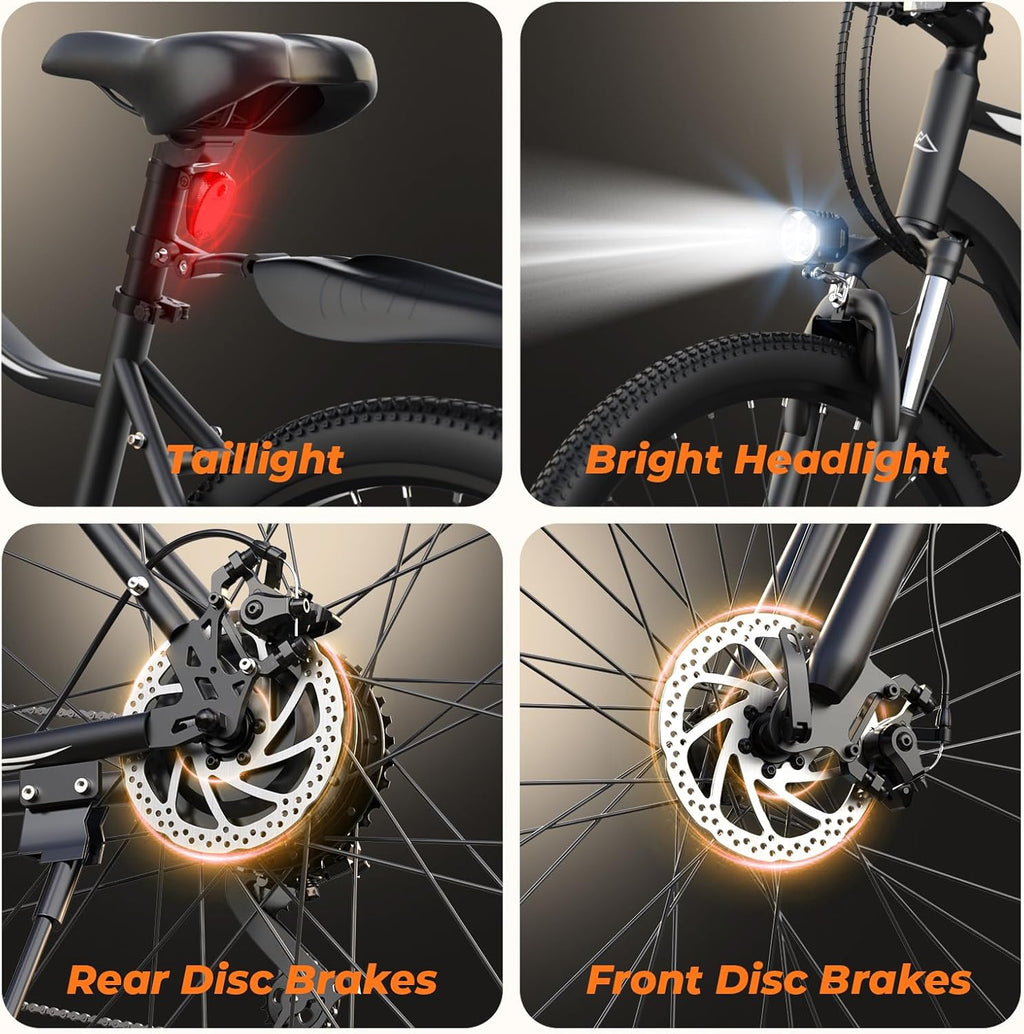 Electric Bike, 1500W/1000W/750W Peak Motor, 80/70/55 Miles Range & 20MPH Speed, 26'' Tires, APP Control E Bike, Shock Absorber, Adjustable Seat, Commuting Electric Bike for Adults