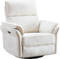 Power Swivel Rocker Recliner, Glider Recliner Nursery Chair with Massage and Heat, Nursery Rocking Chairs with Adjustable Headrest for Living Room，USB Ports,Side Pockets,Chenille White