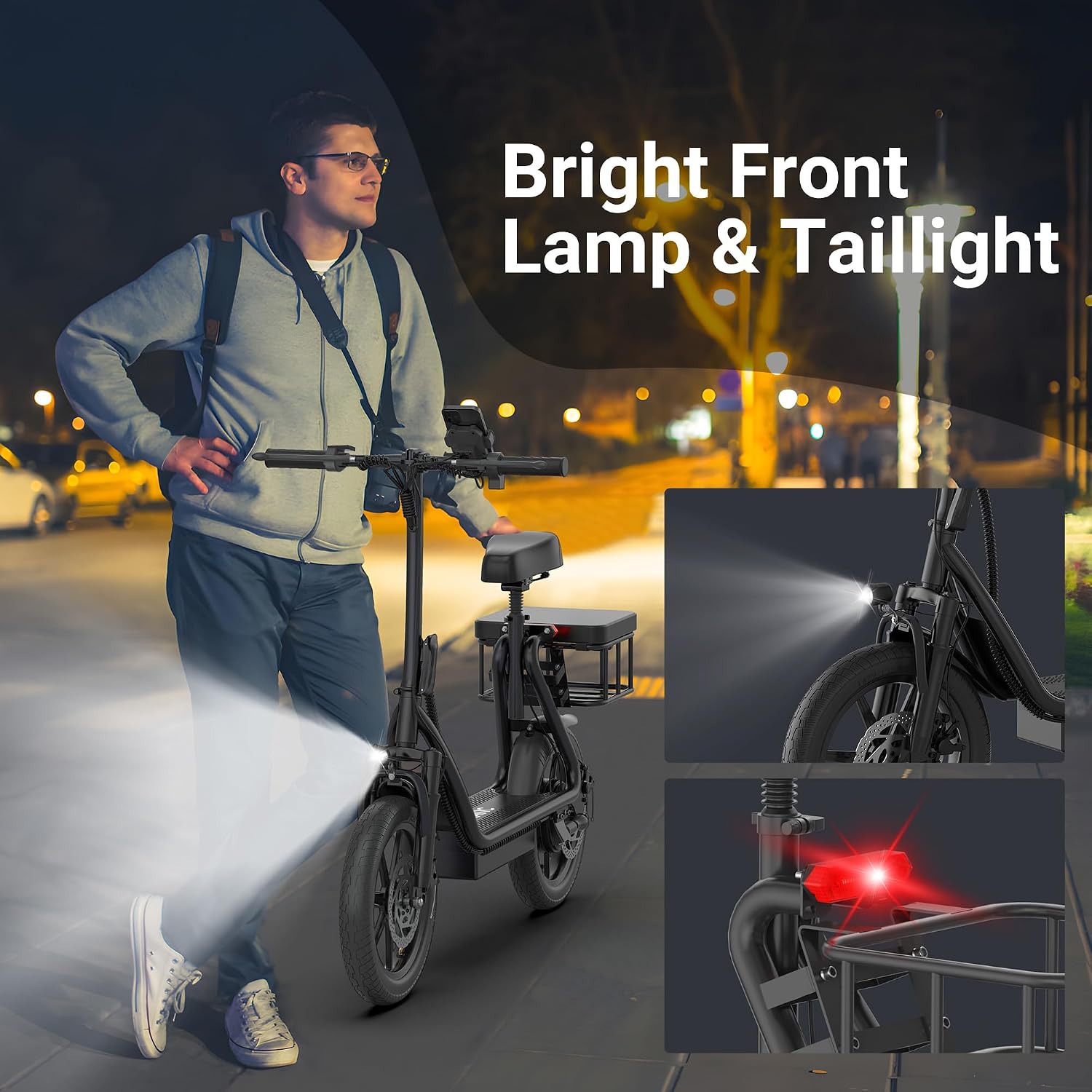NAVIC Electric Scooter with Dual Suspension, 8.5'/10' Tires, 350W/500W Motor, 19/22 Mph, Max 22/25/27/49Miles Range, Foldable E Scooter for Adults with Braking, App Control