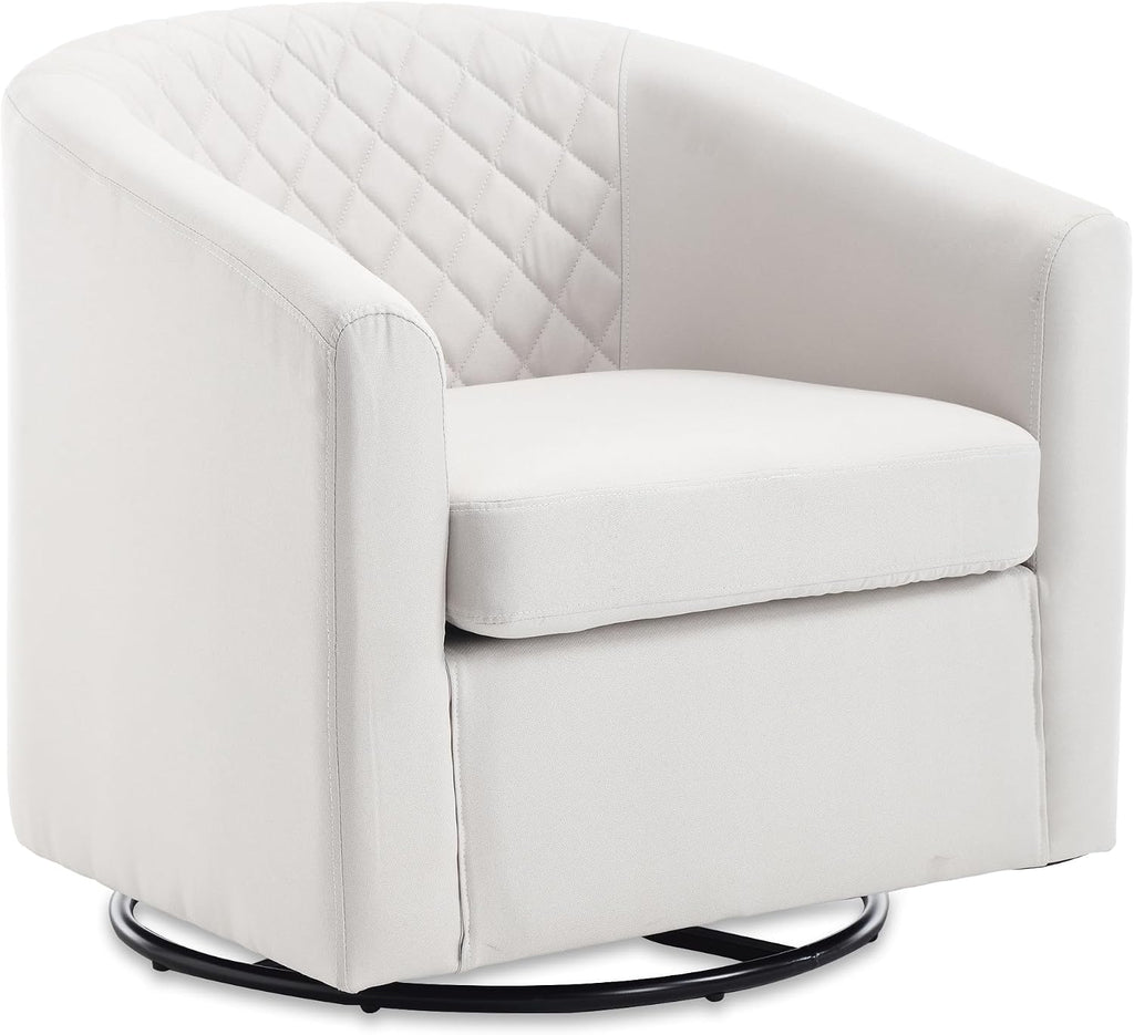 Modern Swivel Rocker Accent Chair Armchair Round Swivel Barrel Chair, 360° Rotating and Glide Back and Forth, Linen Beige