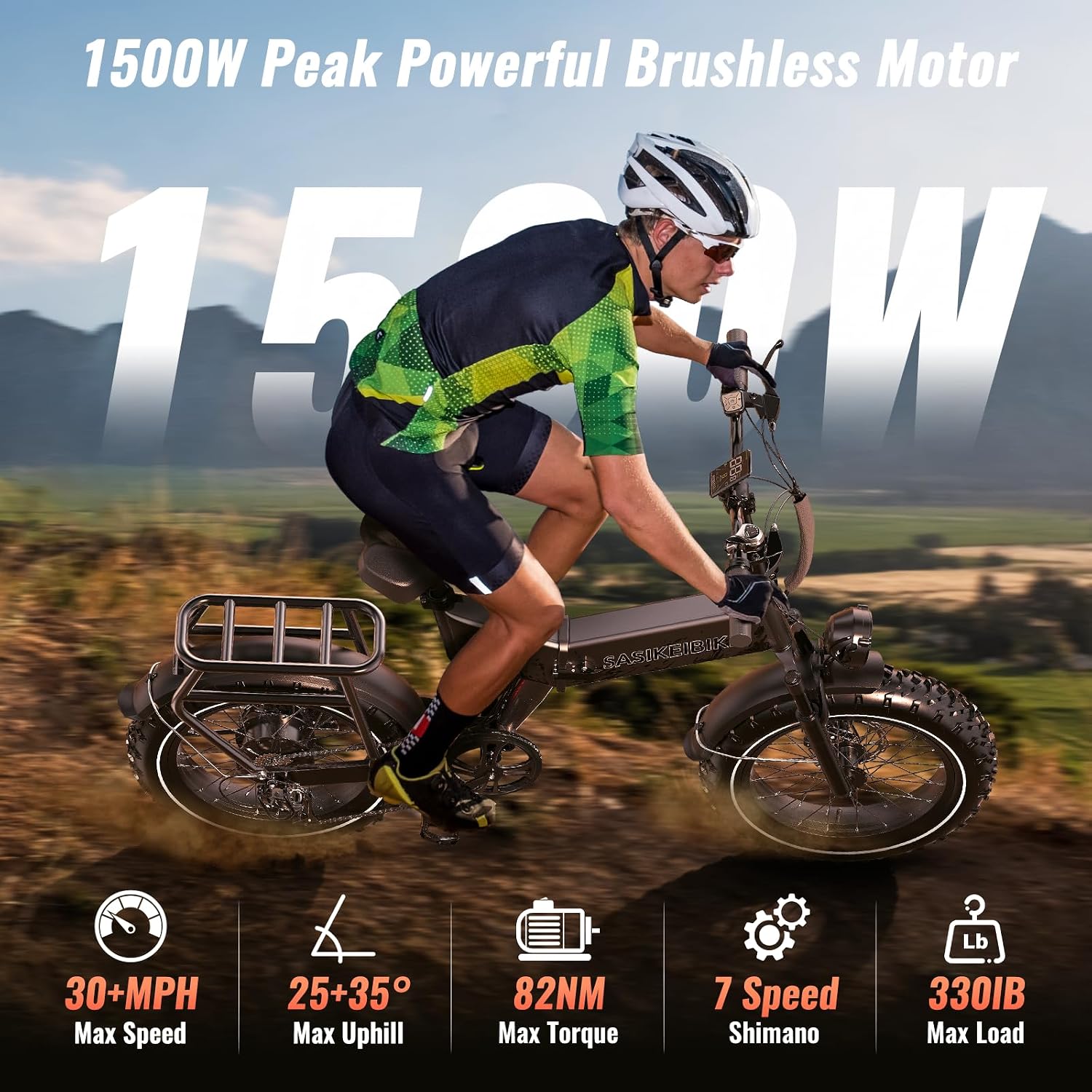 SASIKEIBIKE 1500W Electric Bike for Adults Full Suspension,48/52v 20AH Electric Dirt Bike with 20' x 4.0 Fat Tire,70 Miles Electric Bicycle, Ebike for Snow, Mountains, Road UL Certified