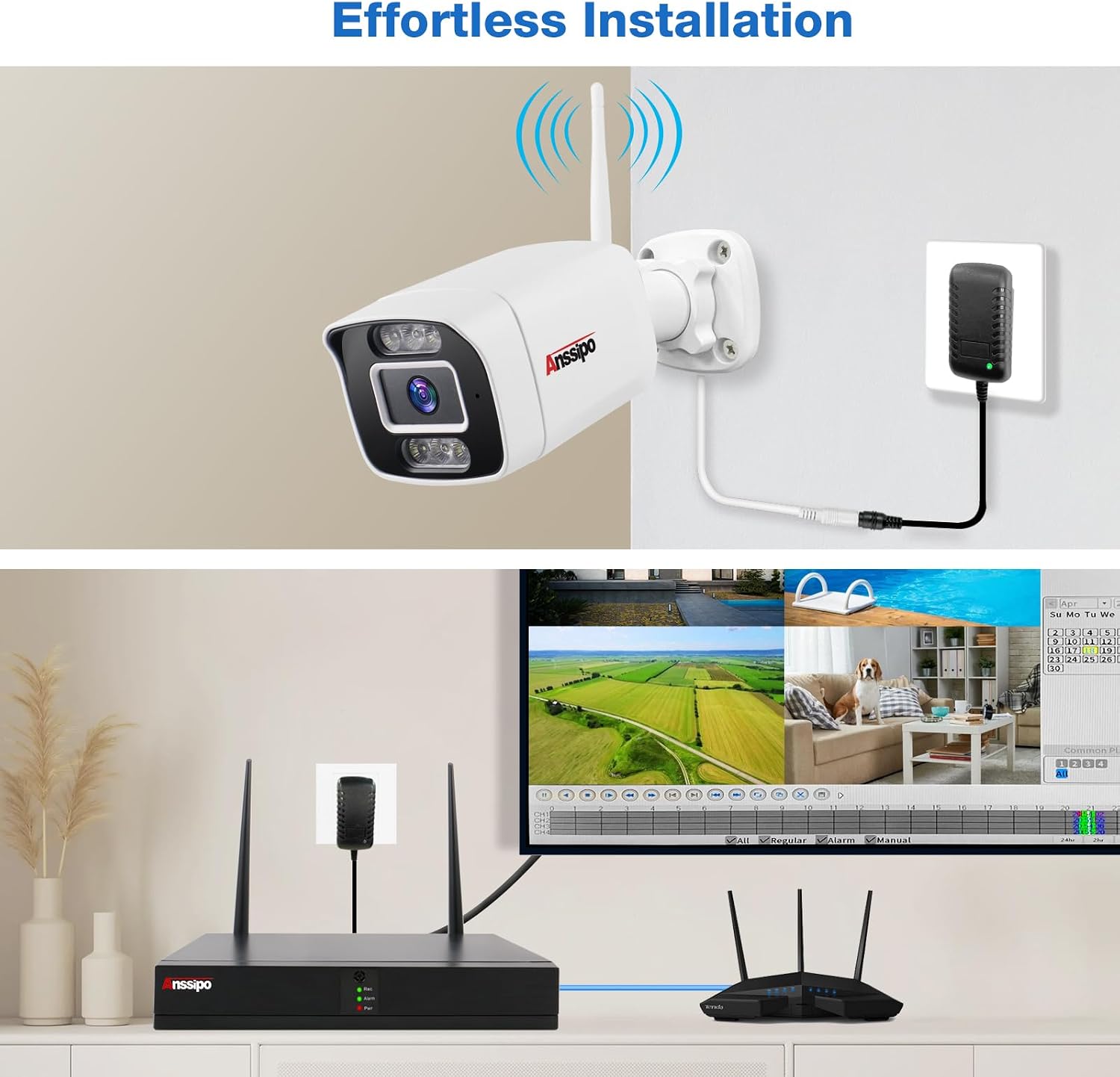 5MP WiFi Security Camera System Outdoor, Expandable 8CH 5MP NVR, Corded Electric Power Home Cameras, 24/7 Continuous Recording, 1TB Hard Drive, 2 Way Audio, AI Detection, Color Night Vision
