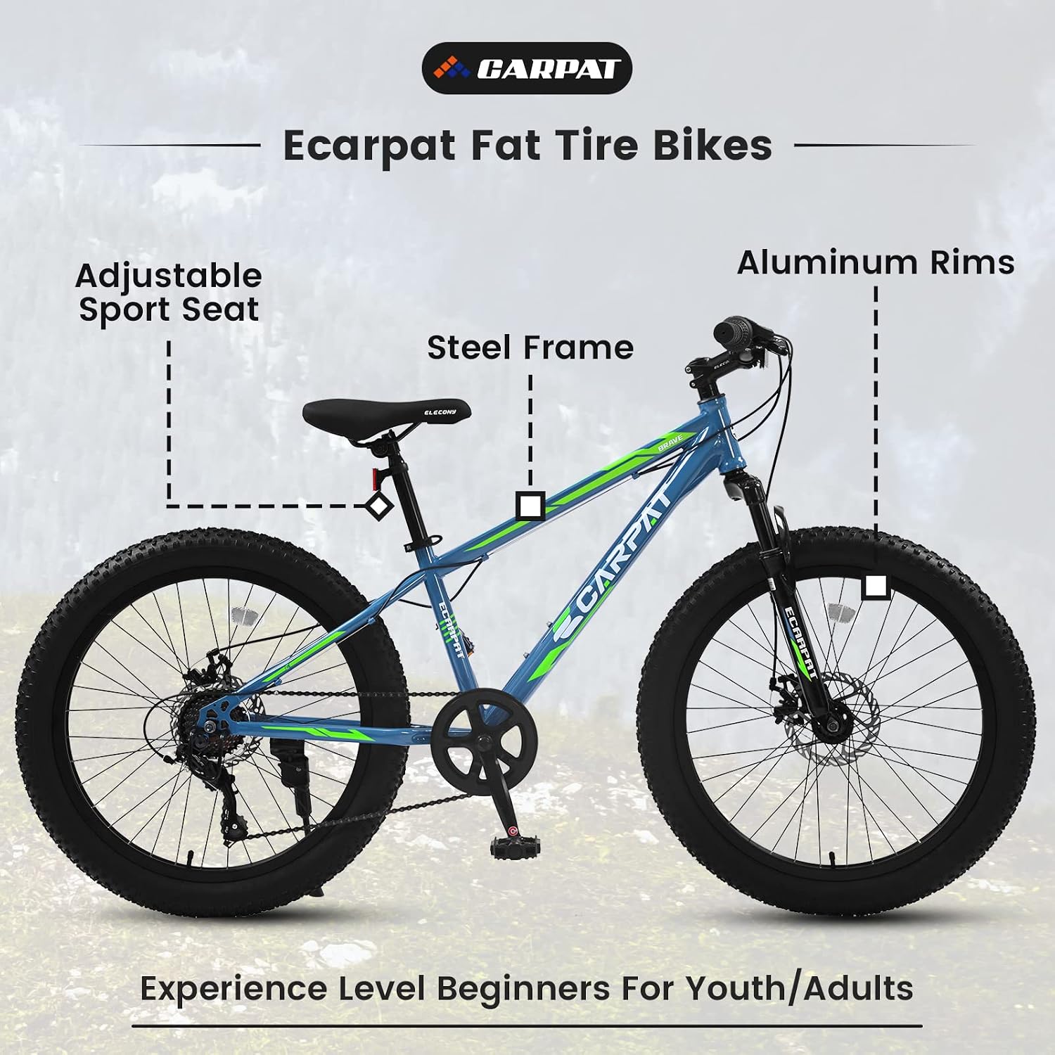 20/24/26 Inch Fat Tire Mountain Bike Variable Speed Dual Disc Brake Kids Adult Free Return