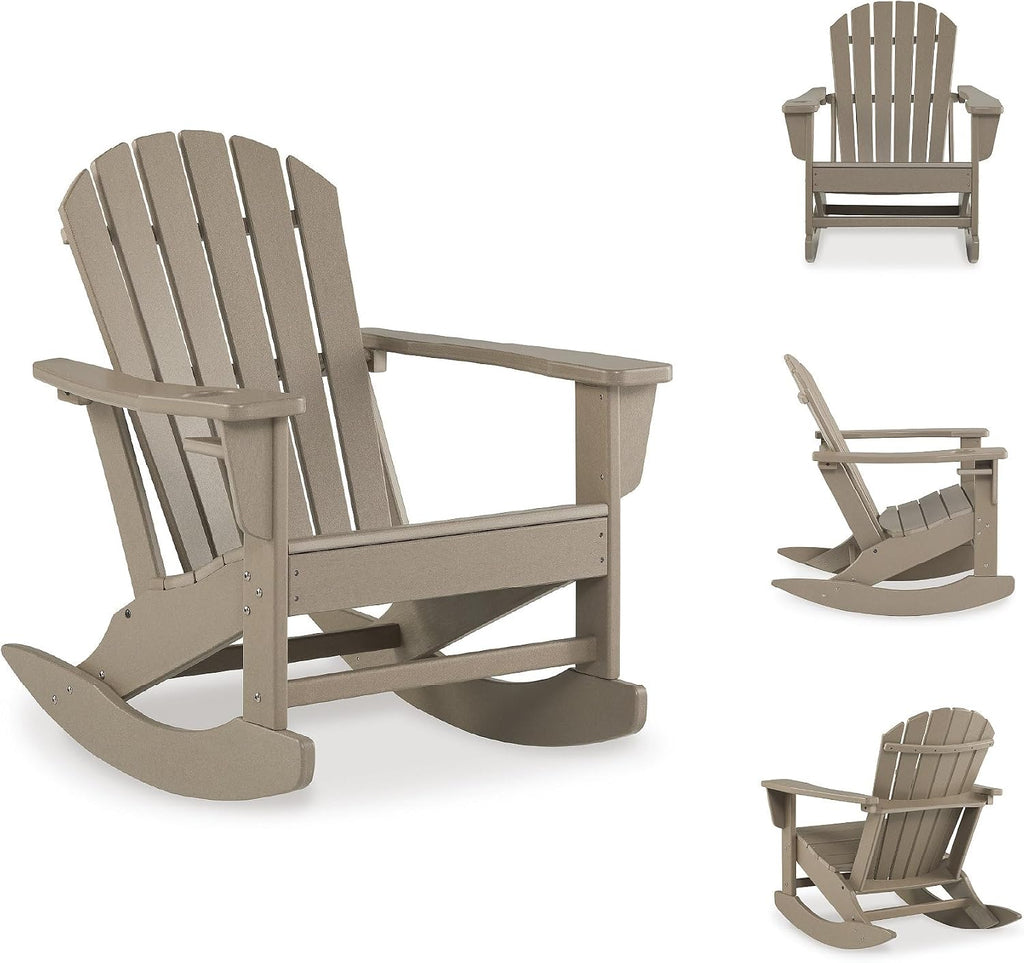 Signature Design by Ashley Sundown Treasure Cottage Weather Resistant Outdoor Rocking Chair with 1 Cup Holder, Light Brown