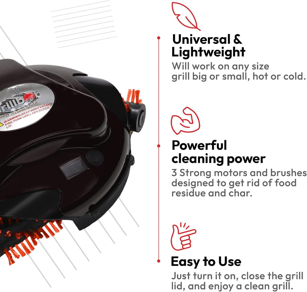 Grillbot Automatic Grill Cleaning Robot with Nylon Brushes, Electric BBQ Cleaner Brush with Motorized Power, Cordless Rechargeable Grill Scrubber for Outdoor Grills (Black and Case)