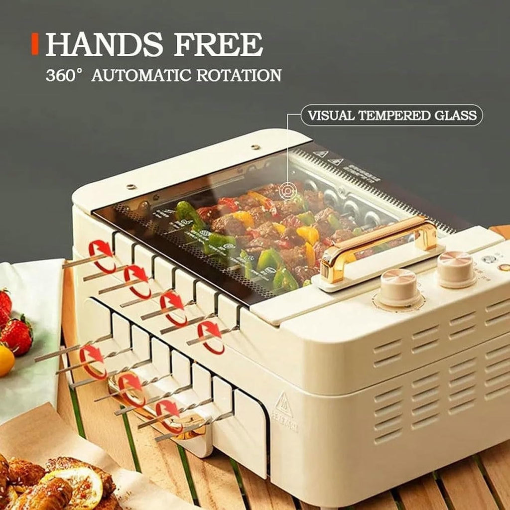 Electric BBQ Kebab Grill Machine - Non-Stick Double Layer Grill Oven for Indoor Outdoor Camping - 360° Rotating Skewers