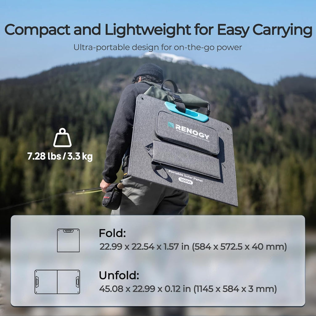 Renogy 100W Portable Solar Panel, 25% High Efficiency N-Type Foldable Solar Charger for Power Station, with Adjustable Kickstand, USB-A Type-C Output, for Camping, RV, SUV, Off-Grid Outdoor Hurricane