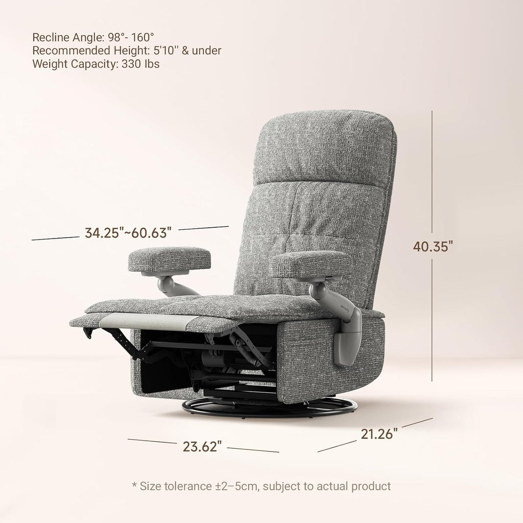 MAMAZING Lullacloud Swivel Rocker Recliner Chair for Adults with Adjustable Armrests & Headrest, Glider Rocking Chair Indoor with Removable Cover, Reading Chair with a Cushion for Living Room Bedroom