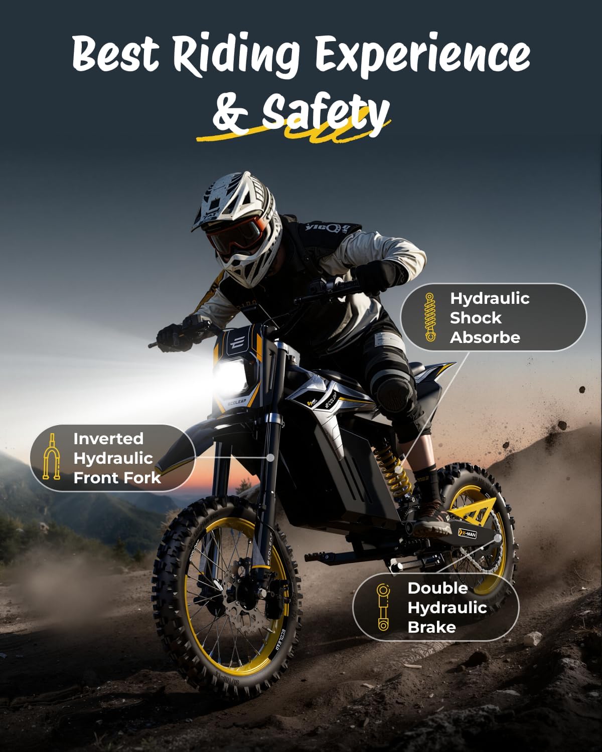 3500W Peak Electric Dirt Bike for Teens & Adults, 37MPH Electric Off-Road E-Bike with 48V 21Ah Battery, Up to 55 Miles Range, Dual Suspension, Hydraulic Brakes, 400LBS Load, Fit Age 13+